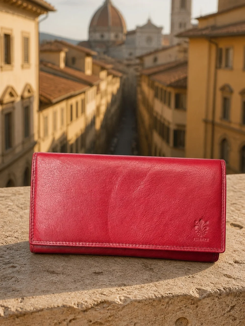 Vera Pelle Red Leather Trifold Wallet